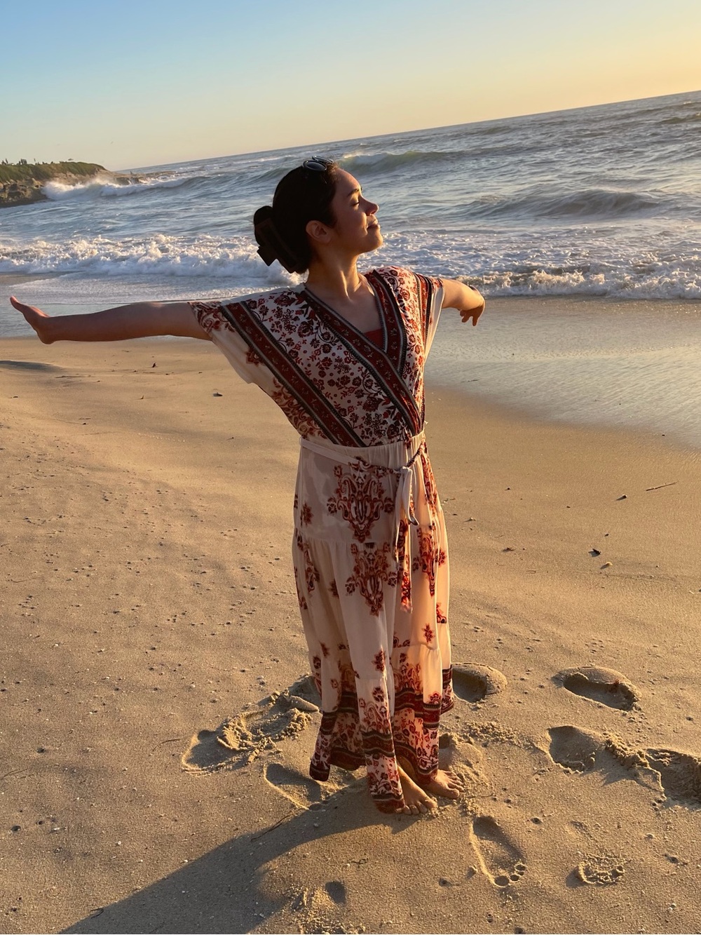 Target Cream Maxi Dress with Red Floral & Black Border